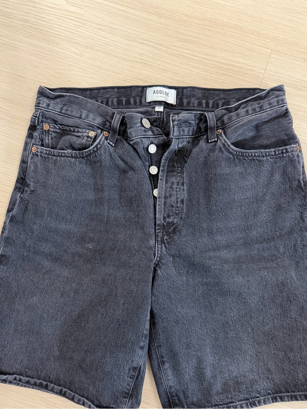 Agolde Black Button-Fly Denim Jort Shorts